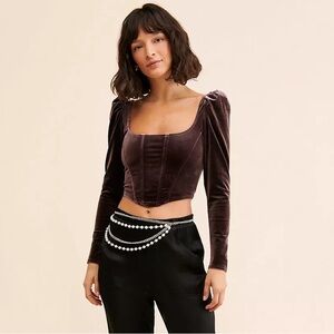 Anthropologie - ASTR the Label - Ashbury Velvet Corset Long Puff Sleeve Top